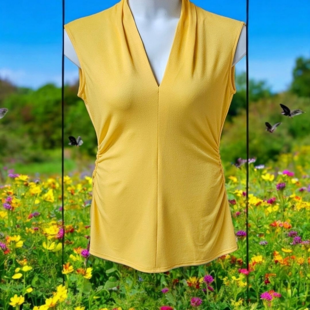 ESSENTIALS Chic Yellow V-Neck Sleeveless Blouse Size M/L